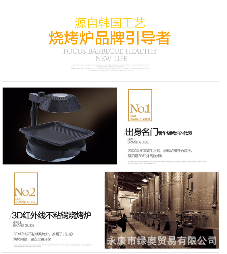 爆款3D紅外線燒烤爐可旋轉(zhuǎn)家用商用無煙電烤盤鐵板燒烤肉機(jī)bbq