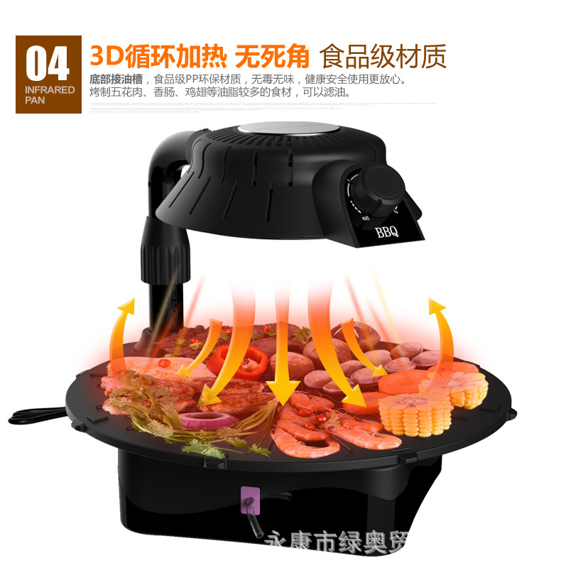 爆款3D紅外線燒烤爐可旋轉(zhuǎn)家用商用無煙電烤盤鐵板燒烤肉機(jī)bbq