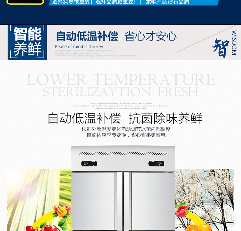 索歌四門(mén)冰柜廚房冷柜 商用四門(mén)冰柜 雙溫冷藏冷凍展示柜四門(mén)冰箱