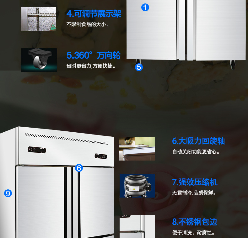 索歌四門(mén)冰柜廚房冷柜 商用四門(mén)冰柜 雙溫冷藏冷凍展示柜四門(mén)冰箱