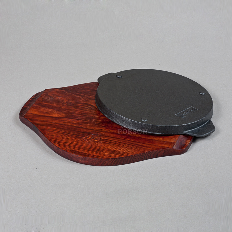 不粘沾鐵板燒圓形韓日式西餐煎牛扒排家商用鐵板烤肉盤(pán)24CM