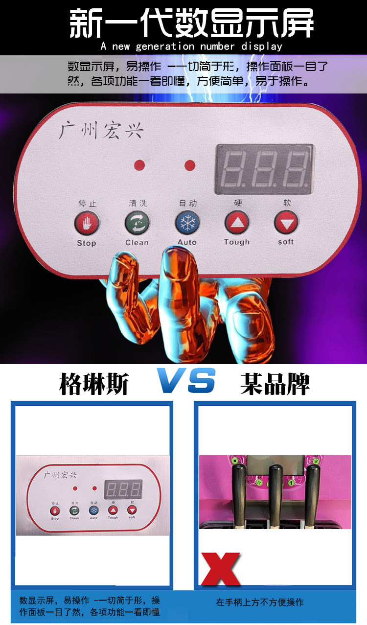 格琳斯48L全自動膨化冰淇淋機(jī)大型不銹鋼甜筒雪糕機(jī)商用冰淇淋機(jī)