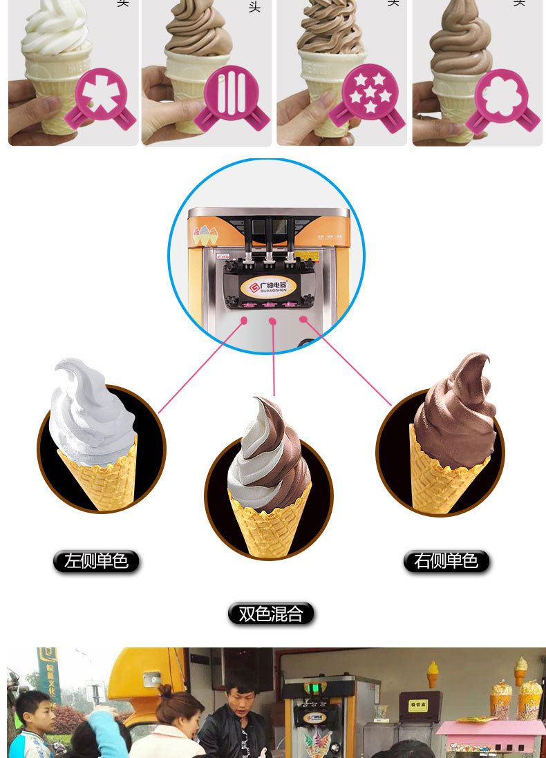 廣紳商用冰激淋機全自動冰激凌機三色圣代軟質(zhì)冰激淋機觸屏雪糕機