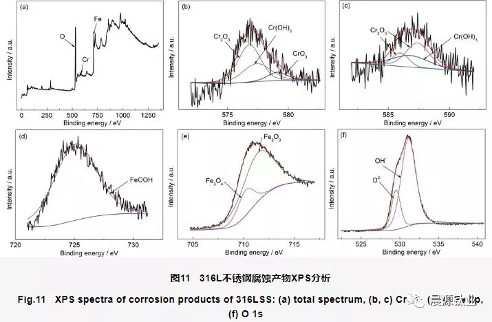 316L不銹鋼表面腐蝕產物的XPS圖譜 316L不銹鋼表面腐蝕產物的XPS圖譜