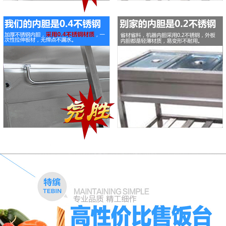 不銹鋼3/4/5/6/8/10格售飯車/電熱保溫售飯臺(tái)/保溫湯池/快餐車