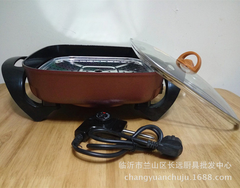 廠家直銷(xiāo)多功能韓式電煎鍋 加深加箅電熱鍋 養(yǎng)生四方鍋電火鍋禮品