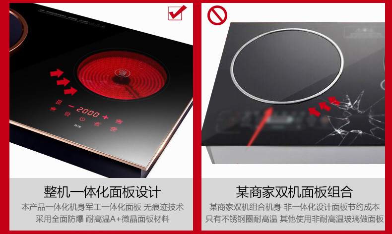 批發(fā)高檔萬(wàn)福源嵌入式電磁爐雙灶電家用陶爐雙頭臺(tái)式組合一平一凹